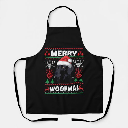 Merry Woofmas Black Lab Hondenliefhebber Kerstmis Schort (Voorkant)