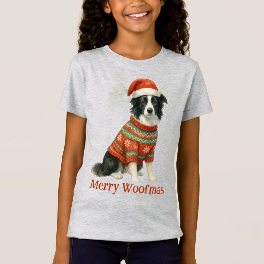 Merry Woofmas Border Collie Christmas  T-shirt (Voorkant)
