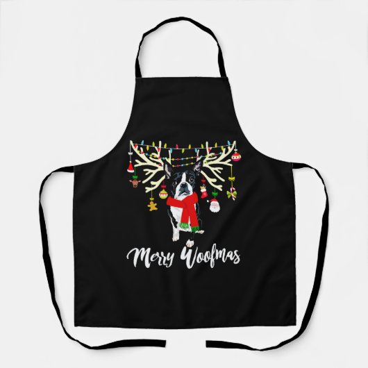 Merry Woofmas Boston Terrier Reindeer Kerstdoe Schort (Voorkant)