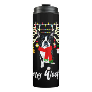Merry Woofmas Boston Terrier Reindeer Kerstdoe Thermosbeker