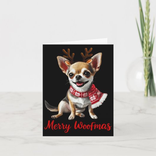 Merry Woofmas Chihuahua Dog Meme In Reindeer Antle Kaart (Voorkant)