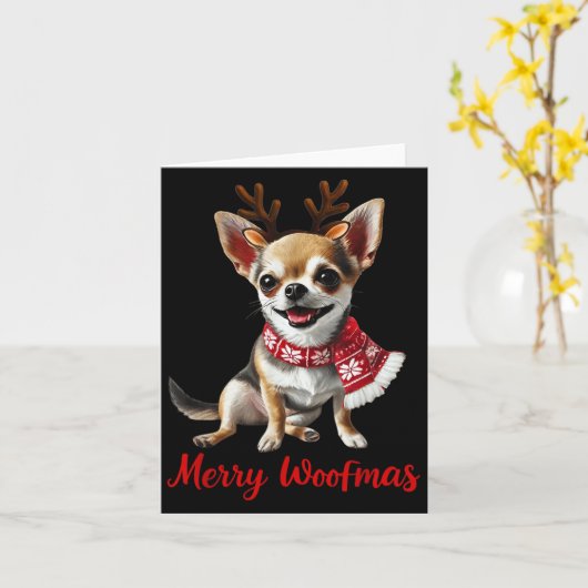 Merry Woofmas Chihuahua Dog Meme In Reindeer Antle Kaart (Gele Bloem)