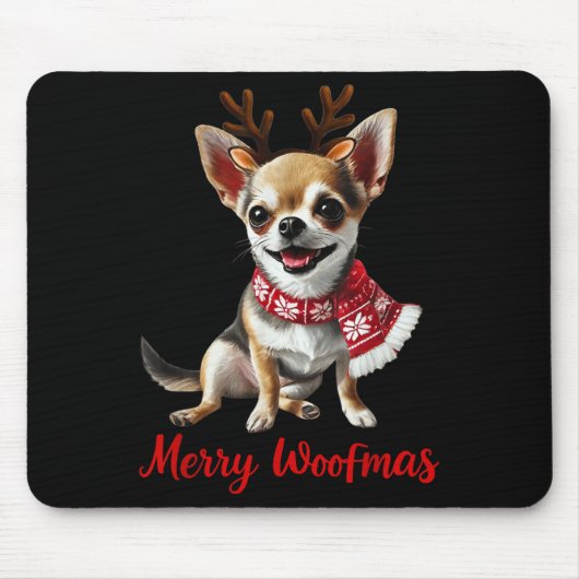 Merry Woofmas Chihuahua Dog Meme In Reindeer Antle Muismat (Voorkant)