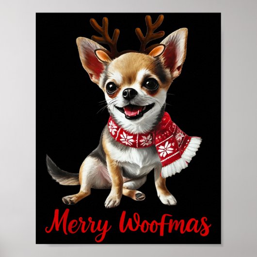 Merry Woofmas Chihuahua Dog Meme In Reindeer Antle Poster (Voorkant)