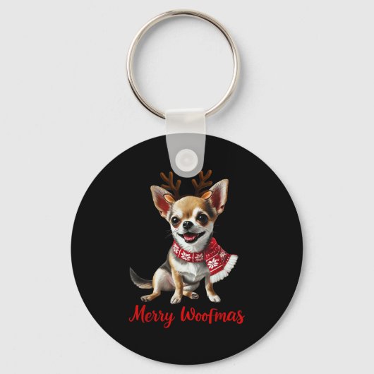 Merry Woofmas Chihuahua Dog Meme In Reindeer Antle Sleutelhanger (Voorkant)