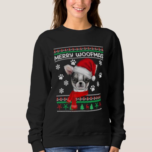 Merry Woofmas Chihuahua Ugly Sweater Santa Hat (Voorkant)