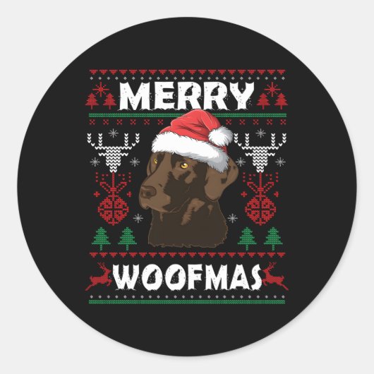 Merry Woofmas Chocolate Lab Labrador Ronde Sticker (Voorkant)