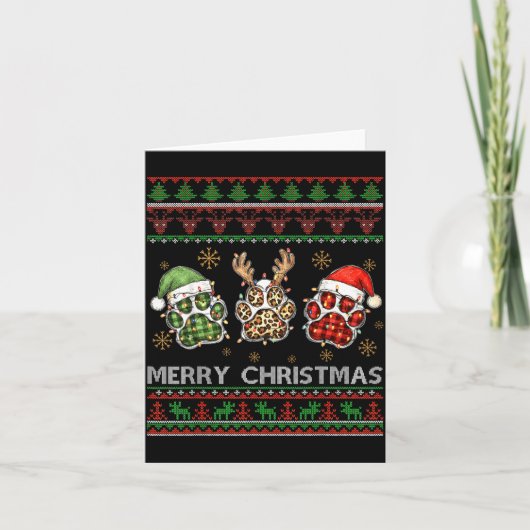 Merry Woofmas Christmas Dog Paws Leopard Ugly Swea Kaart (Voorkant)