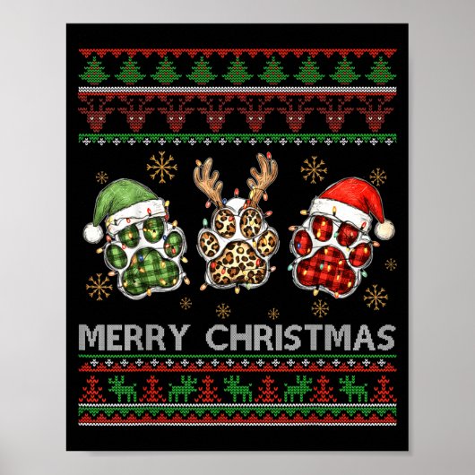 Merry Woofmas Christmas Dog Paws Leopard Ugly Swea Poster (Voorkant)