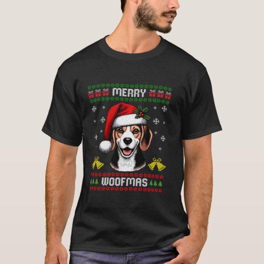 Merry Woofmas Christmas Dog Santa Hat Puppy X mas  T-shirt (Voorkant)