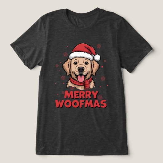 Merry Woofmas - Christmas with a Cute Santa Dog Tri-Blend Shirt (Design voorkant)