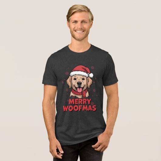 Merry Woofmas - Christmas with a Cute Santa Dog Tri-Blend Shirt (Voorkant volledig)