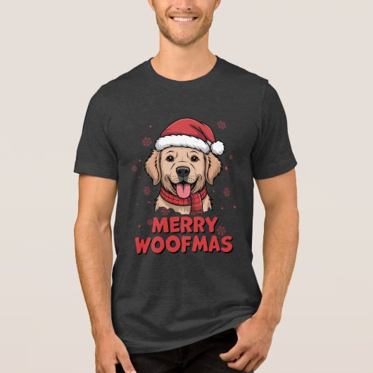 Merry Woofmas - Christmas with a Cute Santa Dog Tri-Blend Shirt (Voorkant)
