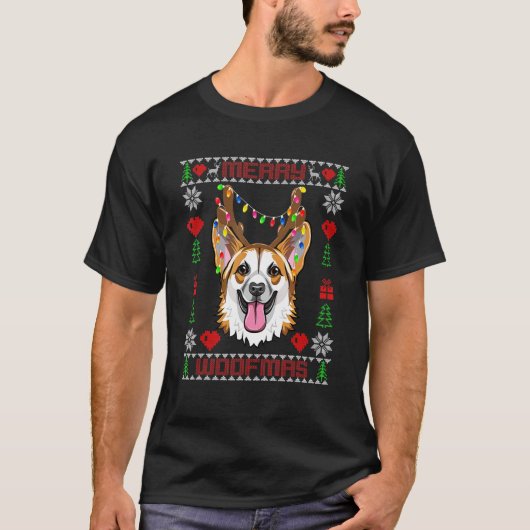Merry Woofmas Corgi Santa Scarf Ugly Kerstmis Sw T-shirt (Voorkant)