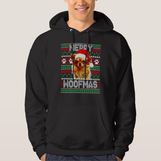 Merry Woofmas Cute Long Coat Chihuahua Dog Ugly Sw Hoodie (Voorkant)