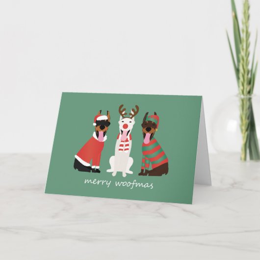 Merry Woofmas Dobermann Kersthonden Feestdagen Kaart (Voorkant)