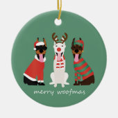 Merry Woofmas Dobermann Kersthonden Keramisch Ornament (Voorkant)