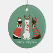 Merry Woofmas Dobermann Kersthonden Keramisch Ornament (Links)