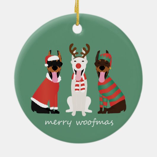 Merry Woofmas Dobermann Kersthonden Keramisch Ornament (Achterkant)