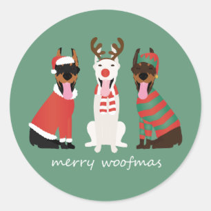 Merry Woofmas Dobermann Kersthonden Ronde Sticker