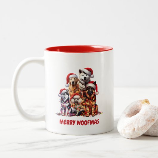 Merry Woofmas Dog Kerstmis Tweekleurige Koffiemok (Met donut)