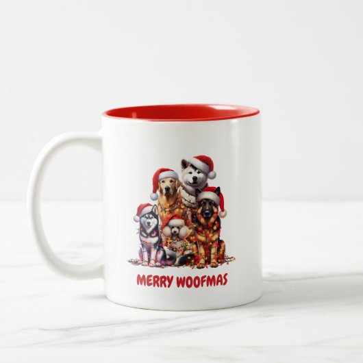 Merry Woofmas Dog Kerstmis Tweekleurige Koffiemok (Links)