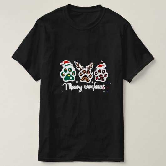 Merry Woofmas Dog Paw Christmas Design T-shirt (Design voorkant)