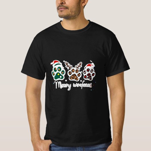 Merry Woofmas Dog Paw Christmas Design T-shirt (Voorkant)