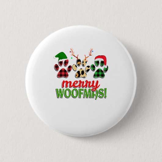 MERRY WOOFMAS Dog Paw kerstbuffel Ronde Button 5,7 Cm (Voorkant)