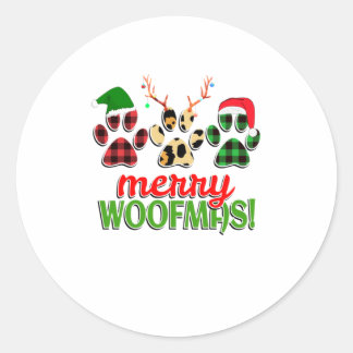 MERRY WOOFMAS Dog Paw kerstbuffel Ronde Sticker