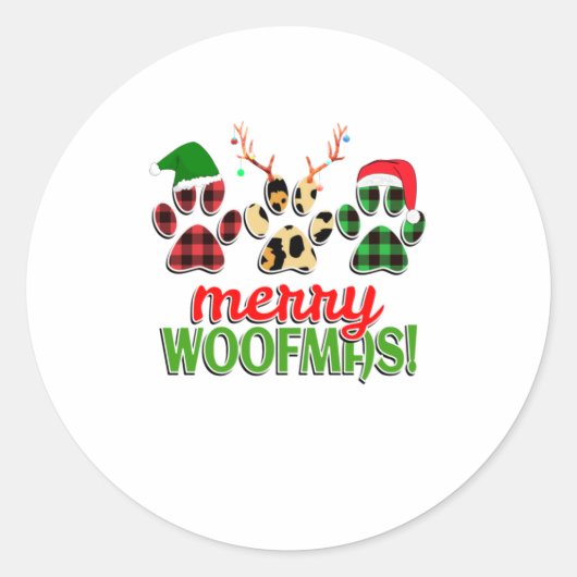MERRY WOOFMAS Dog Paw kerstbuffel Ronde Sticker (Voorkant)