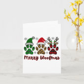 Merry Woofmas Dog Plaid Animal Paw Print Kerst Kaart (Gele Bloem)