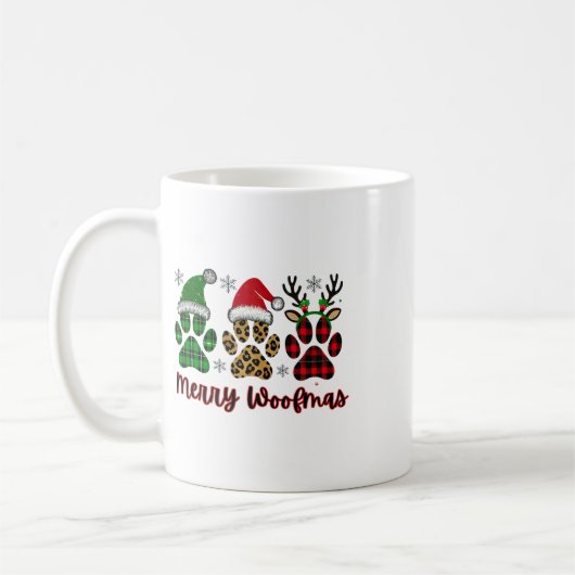Merry Woofmas Dog Plaid Animal Paw Print Kerst Koffiemok (Links)