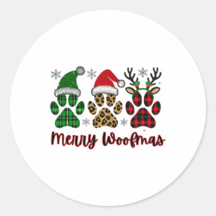 Merry Woofmas Dog Plaid Animal Paw Print Kerst Ronde Sticker