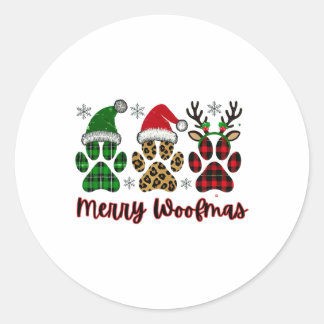 Merry Woofmas Dog Plaid Animal Paw Print Kerst Ronde Sticker