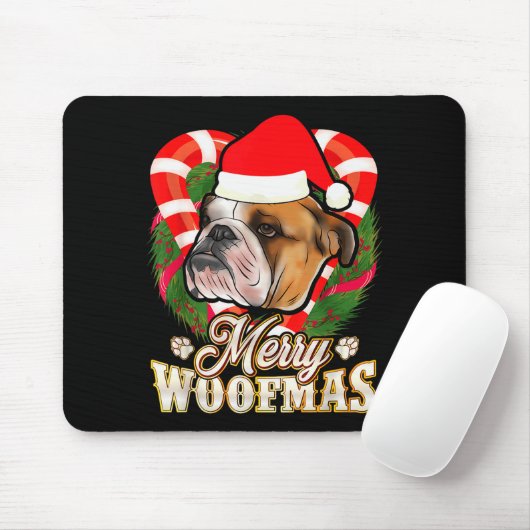 Merry Woofmas English Bulldog With Santa Claus Hat Muismat (Met muis)