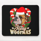 Merry Woofmas English Bulldog With Santa Claus Hat Muismat (Voorkant)