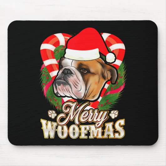 Merry Woofmas English Bulldog With Santa Claus Hat Muismat (Voorkant)
