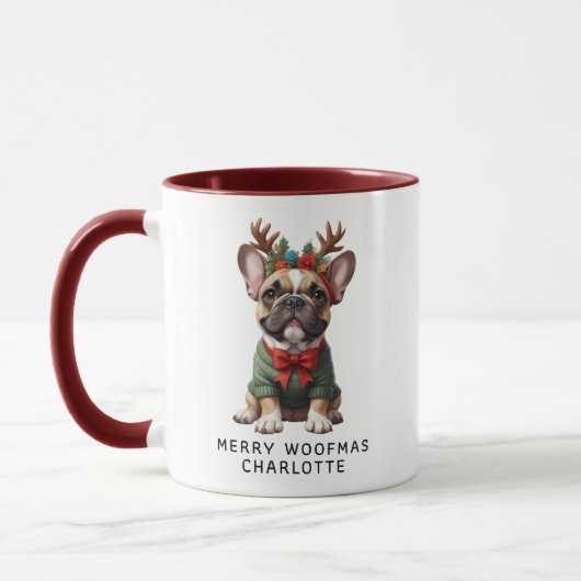 Merry Woofmas Franse Bulldog Frenchie Koffie Mok (Links)