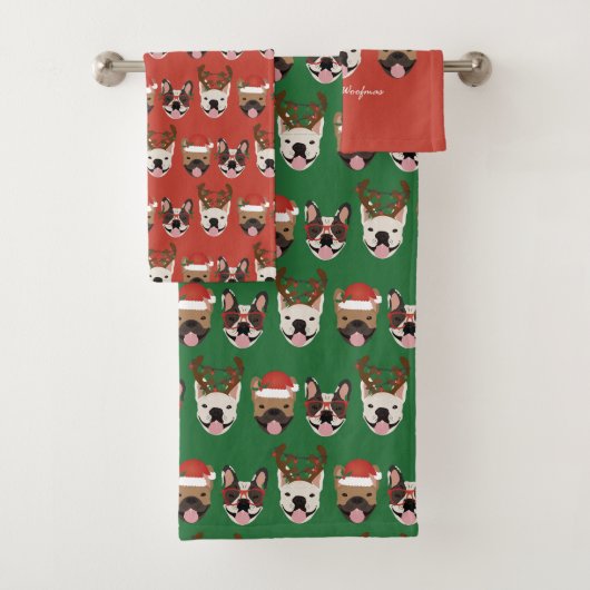 Merry Woofmas Franse Bulldogs Kerstmis Bad Handdoek (Insitu)