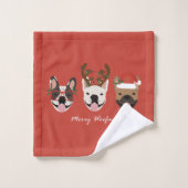Merry Woofmas Franse Bulldogs Kerstmis Bad Handdoek (Wasdoekje)