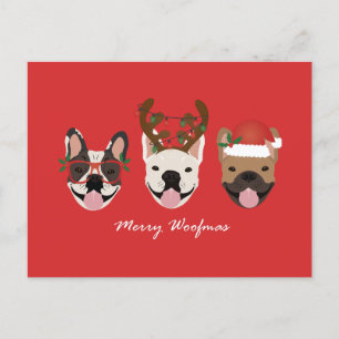 Merry Woofmas Franse Bulldogs Kerstmis Feestdagenkaart