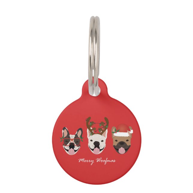 Merry Woofmas Franse Bulldogs Kerstmis Huisdierpenning (Voorkant)