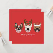 Merry Woofmas Franse Bulldogs Kerstmis Kaart (Voorkant / Achterkant in situ)