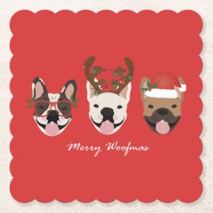 Merry Woofmas Franse Bulldogs Kerstmis Kartonnen Onderzetters