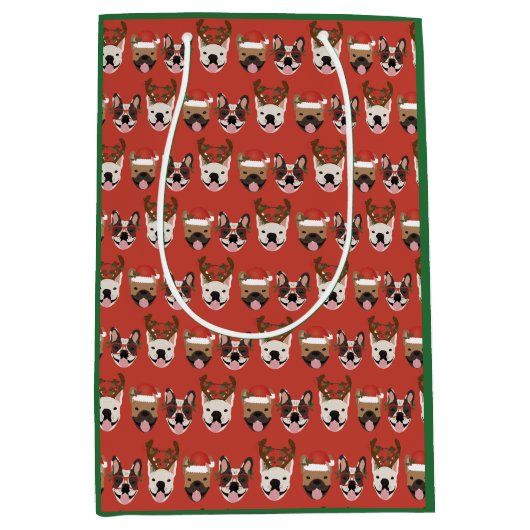 Merry Woofmas Franse Bulldogs Kerstmis Medium Cadeauzakje (Voorkant)