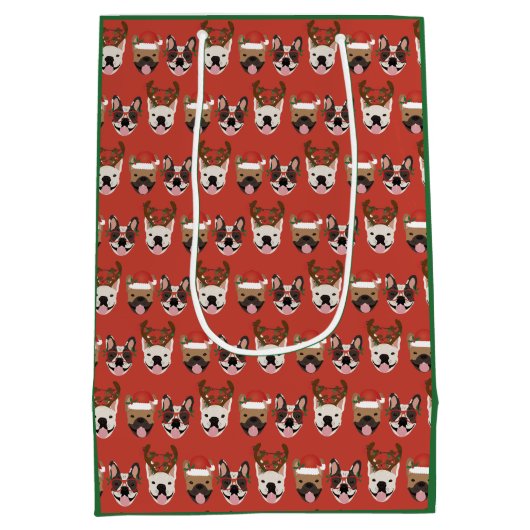 Merry Woofmas Franse Bulldogs Kerstmis Medium Cadeauzakje (Achterkant)