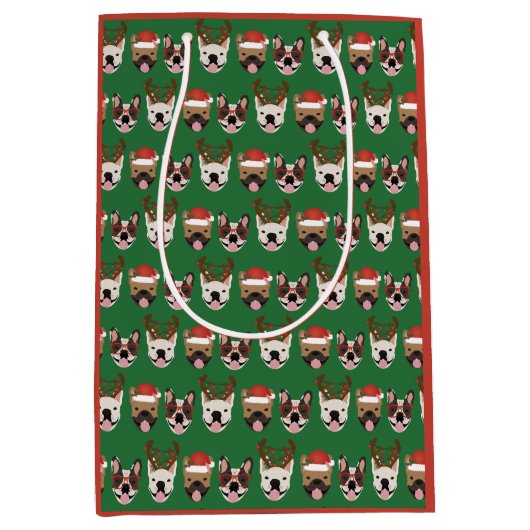 Merry Woofmas Franse Bulldogs Kerstmis Medium Cadeauzakje (Voorkant)
