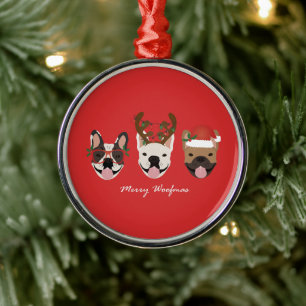 Merry Woofmas Franse Bulldogs Kerstmis Metalen Ornament