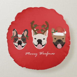 Merry Woofmas Franse Bulldogs Kerstmis Rond Kussen